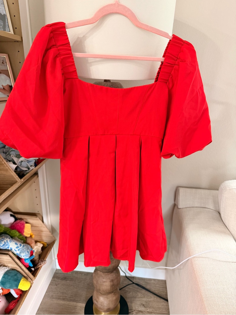 Red Puff Sleeve Square Neck Dress